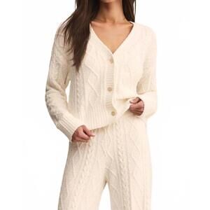 NEW Z SUPPLY elsa cable v-neck cardigan in white